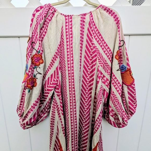 FARM Rio Anthropologie Pink and White Jacquard Maxi Dress NWT Medium - Picture 6 of 7